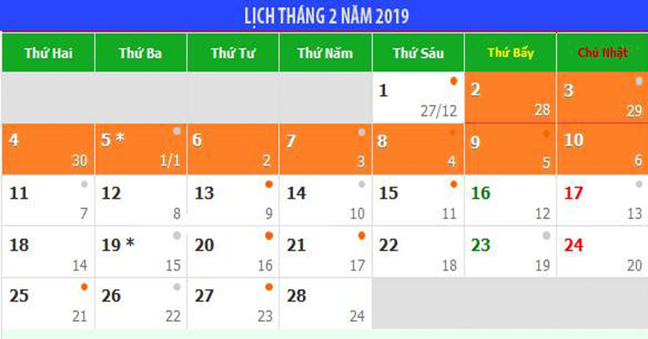 Lịch nghỉ Tết: Tết Dương lịch, Tết Nguyên đán Kỷ Hợi 2019 chính thức được nghỉ bao nhiêu ngày?