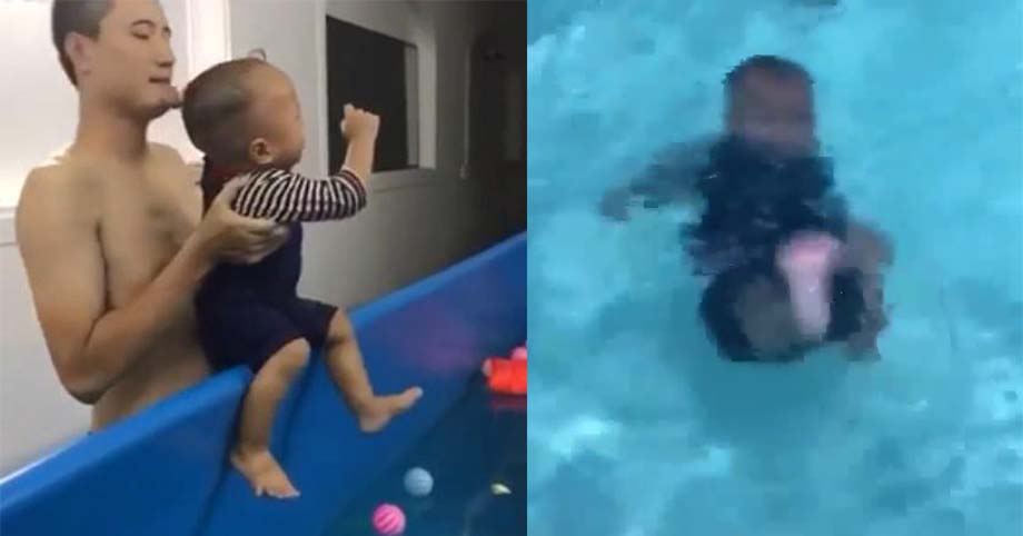 Bé trai hơn 1 tuổi liên tục gào thét khi bị đẩy xuống hồ bơi, BS nói nguy hiểm, thầy giáo dạy bơi lên tiếng