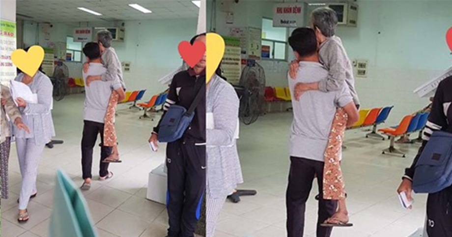 Hình ảnh h.i.ế.m thấy: người đàn ông bế mẹ già trong bệnh viện khiến ai nhìn cũng sụt sùi nước mắt