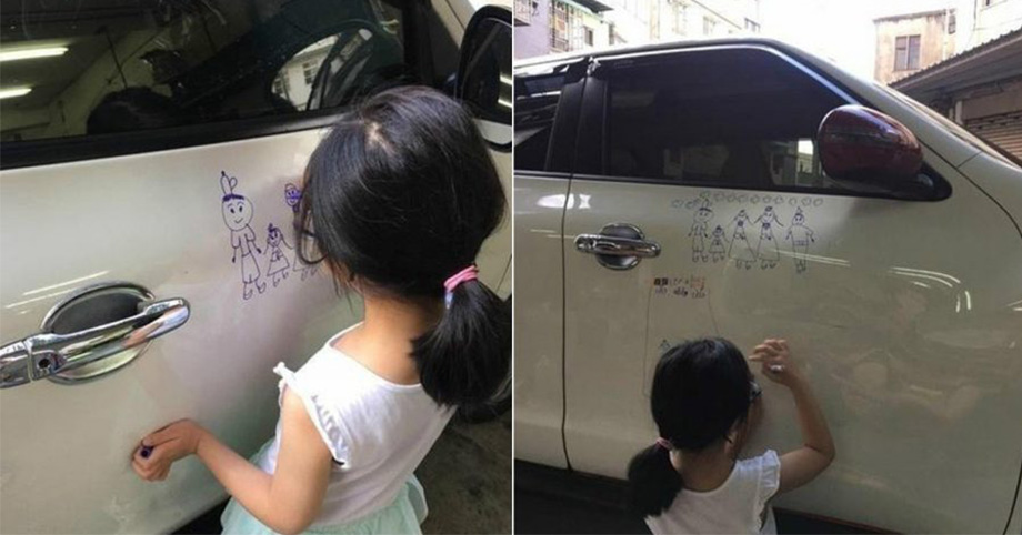 Bố tức giận vì con gái vẽ bậy ra ô tô trắng nhưng khi bức tranh hoàn thành lại im lặng