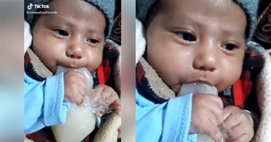 Mút túi nước cơm ngon lành, bé trai khiến nhiều người xót xa vì quá thiếu thốn