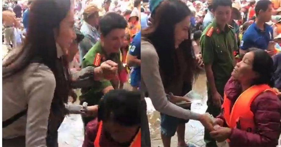 Xúc động khoảnh khắc Thủy Tiên phát quà: Lén dúi thêm tiền vào tay người phụ nữ khắc khổ