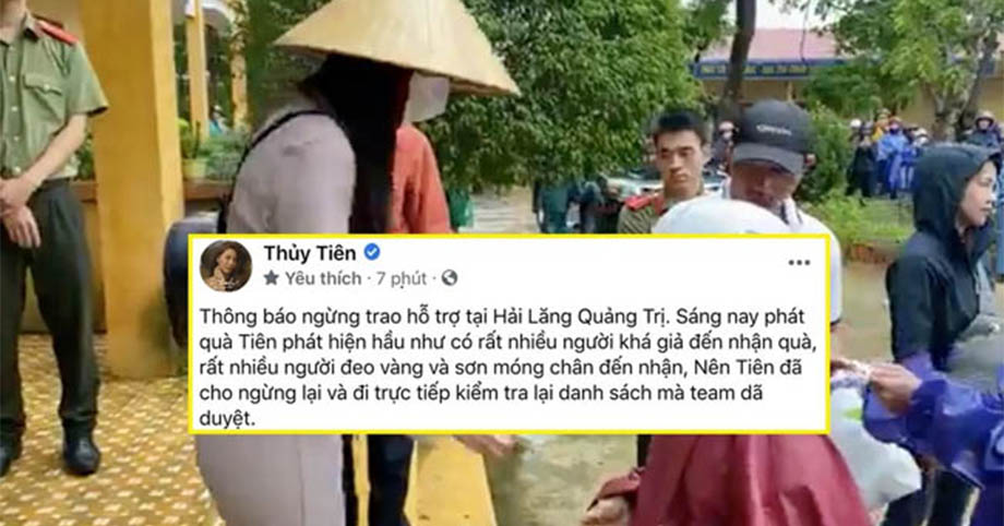 Thủy Tiên ngừng trao hỗ trợ tại Quảng Trị vì phát hiện có nhiều người đeo vàng đến nhận tiền