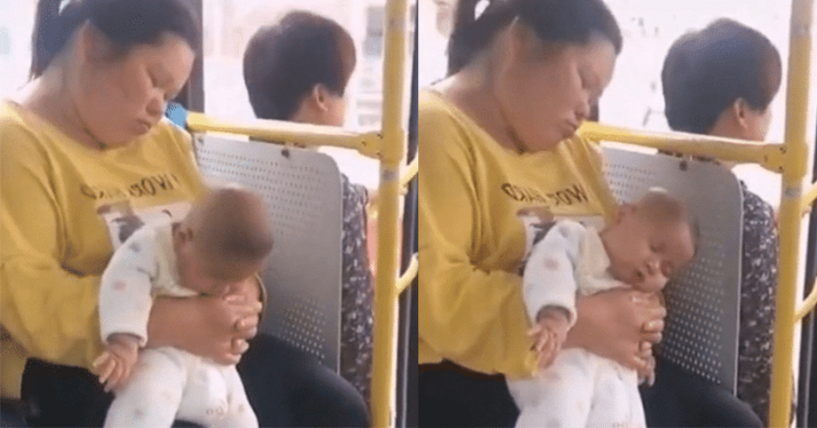 Mẹ và em bé ngủ gật trên xe bus, ai xem cũng phải phì cười: Đúng là di truyền