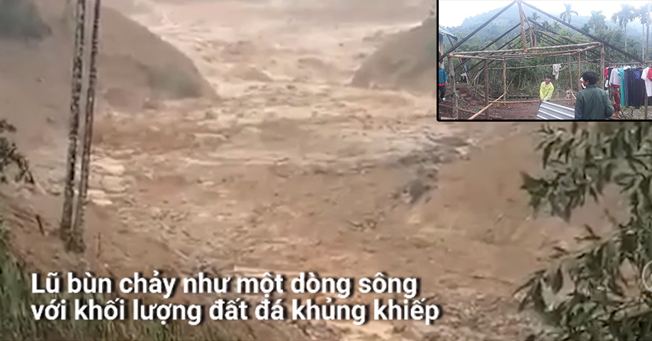 Clip: Sạt lở ở Quảng Ngãi, lũ bùn chảy như dòng sông tạo cảnh tượng tan hoang