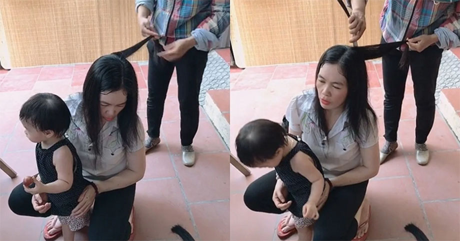 Xót̶ x̶a hình ảnh người mẹ vơ từng sợi tóc lấy tiền mua sữa cho con: Thươn̶g quá 2 mẹ con
