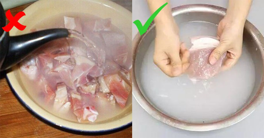 Dùng nước lạnh rửa thịt lợn là tự ăn vi khuẩn, cách pha hỗn hợp loại bỏ hết tạp chất