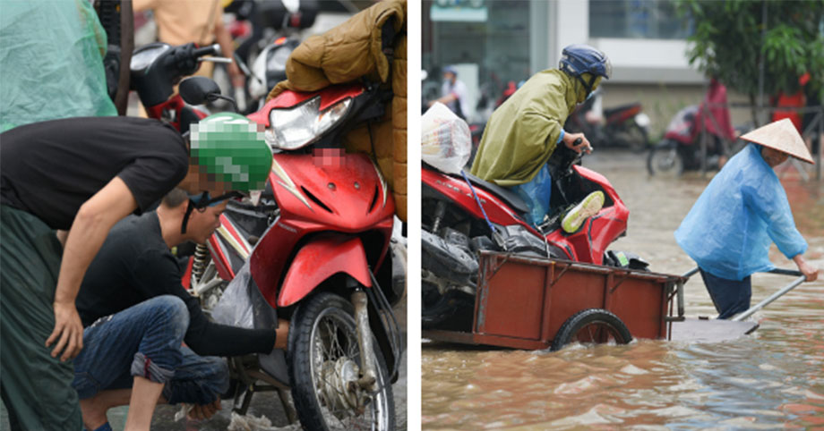 Hà Nội: Kiếm tiền triệu chỉ trong vài tiếng nhờ ngập lụt sau mưa